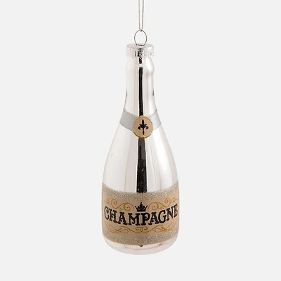 Champagne Bottle Ornament, Silver - 5”