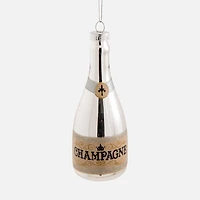 Champagne Bottle Ornament, Silver - 5”
