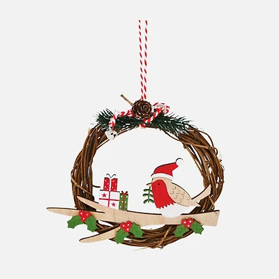 Bird and Gifts in Wreath Ornament