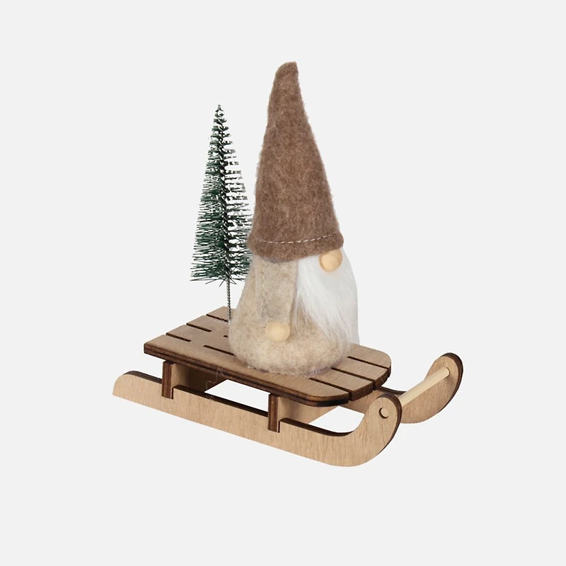 Mini Gnome On Wood Sleigh - Assorted