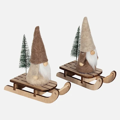 Mini Gnome On Wood Sleigh - Assorted