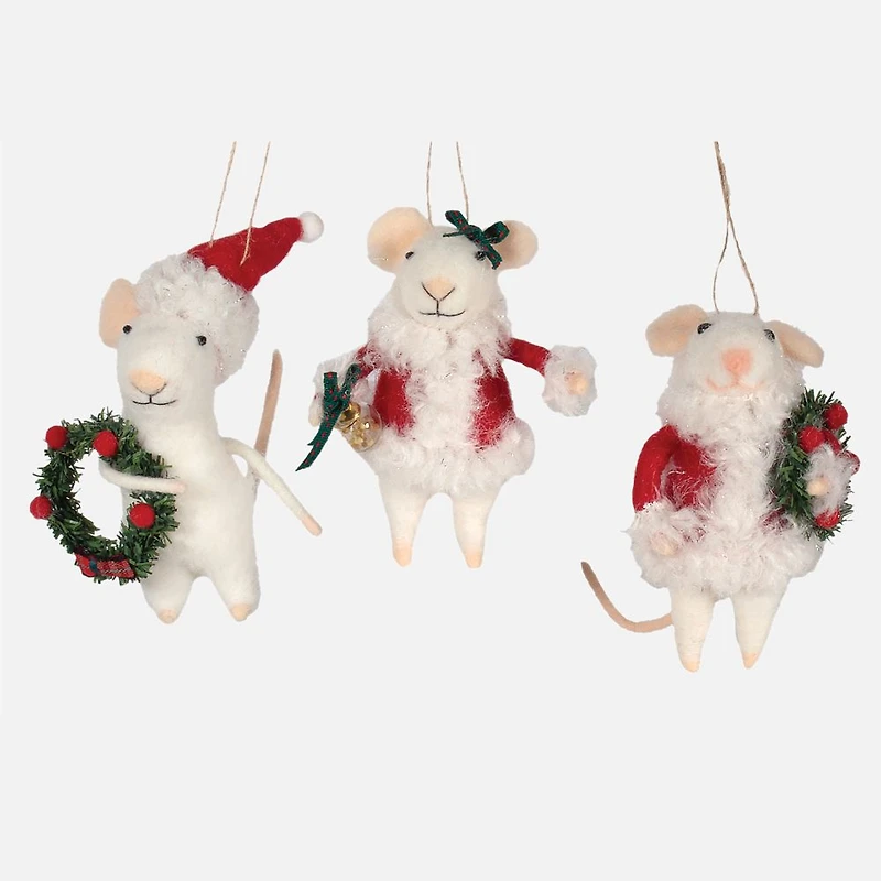 Felted Wool Mice Ornament - Assorted