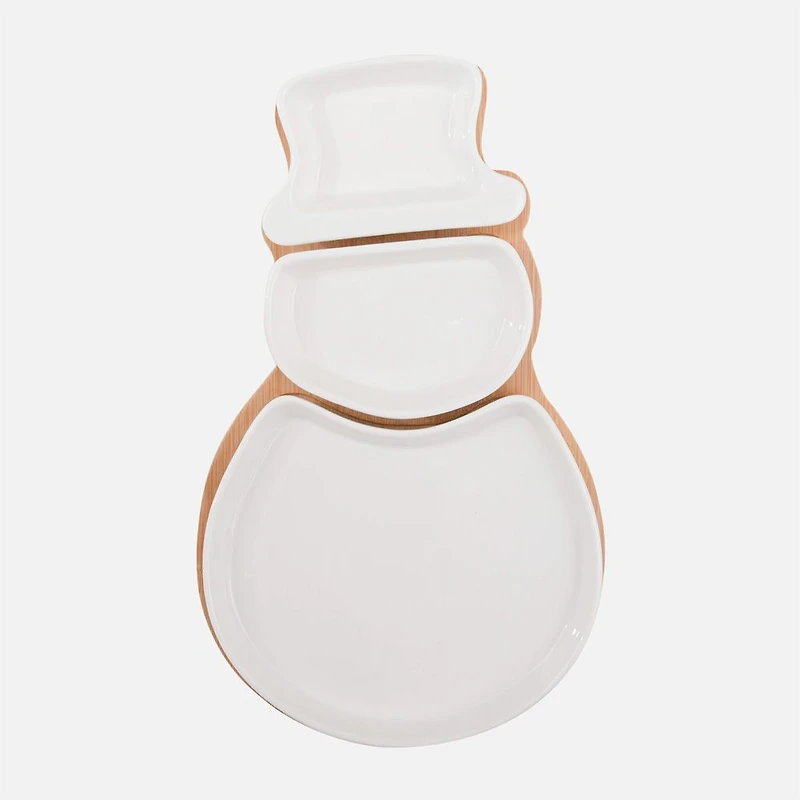 Snowman Shaped Sectional Trays and Bamboo Board