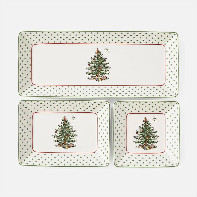 Christmas Tree Polka Dot Set of Newsting Trays by Spode