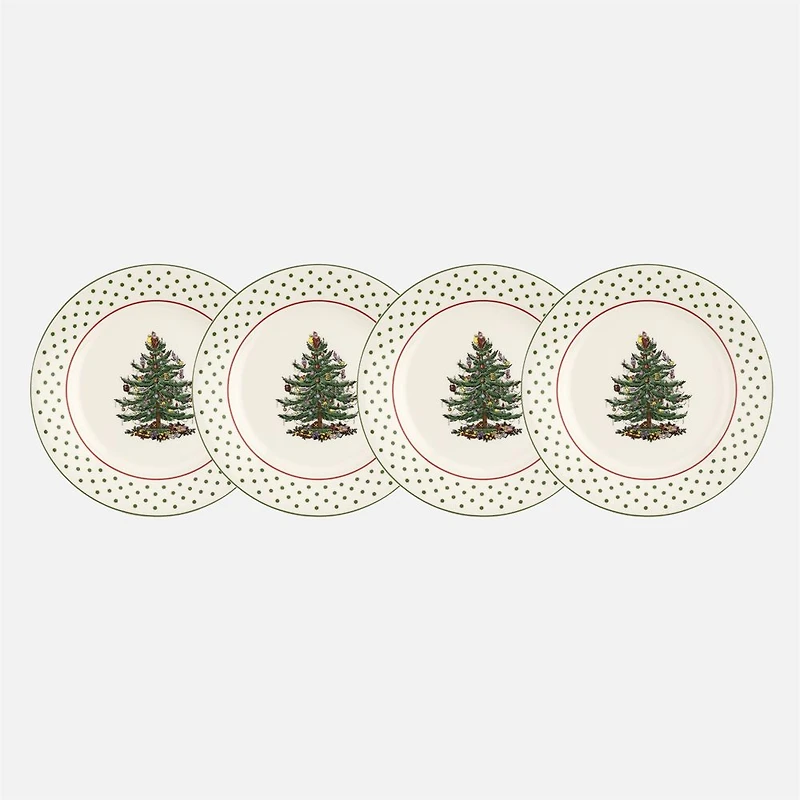 Spode Christmas Tree Polka Dot Set of 4 Dessert Plates 