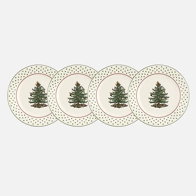 Spode Christmas Tree Polka Dot Set of 4 Dessert Plates 