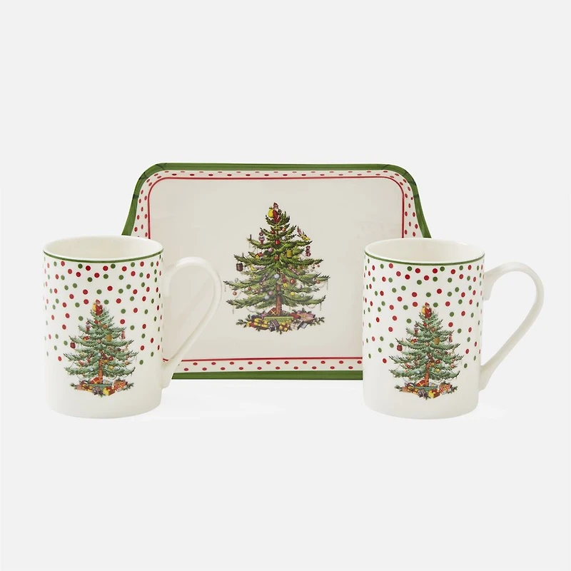 Spode Polka Dot  Christmas Tree Mug and Tray Set