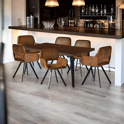 Dining Set with Brown Swivel Chairs, Set of 7 - Dark Brown