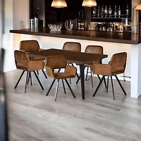 Dining Set with Brown Swivel Chairs, Set of 7 - Dark Brown