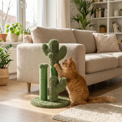 22" Cactus Cat Scratching Post, Natural Sisal Rope - Green