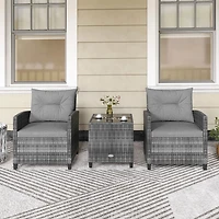 3-Piece Outdoor Wicker Conversation Set, Tempered Glass Tabletop