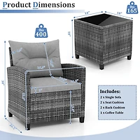 3-Piece Outdoor Wicker Conversation Set, Tempered Glass Tabletop