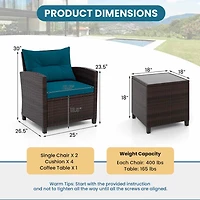 3-Piece Cushioned Rattan Patio Conversation Set, Coffee Table