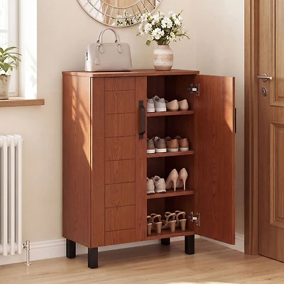 Meuble de rangement à chaussures à 5 étages, étagère à chaussures en bois sur pied - Marron