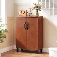 5-Tier Shoe Storage Cabinet Freestanding Wooden Shoe Rack Organizer - Brown