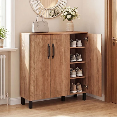 5-Tier Shoe Storage Cabinet Freestanding Shoe Rack Organizer, For Entryway - Oak