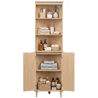 68" Tall Corner Cabinet, Fluted Doors for Bathroom - Oak