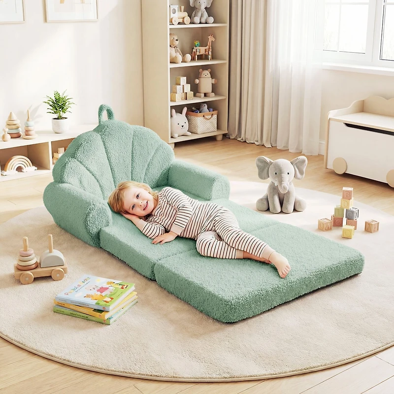 Convertible Kids Sofa 2-in-1 Fold out Toddler Couch Chair - Green