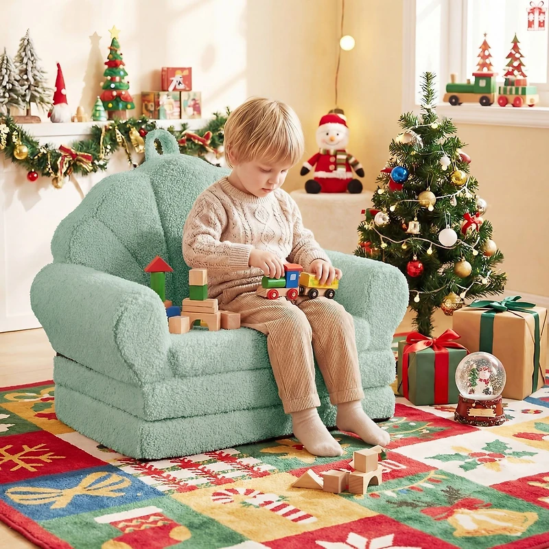 Convertible Kids Sofa 2-in-1 Fold out Toddler Couch Chair - Green