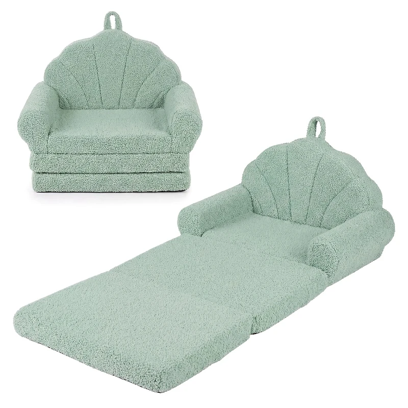 Convertible Kids Sofa 2-in-1 Fold out Toddler Couch Chair - Green