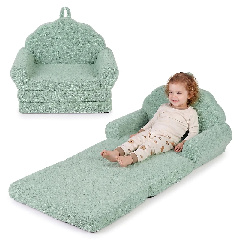 Convertible Kids Sofa 2-in-1 Fold out Toddler Couch Chair - Green