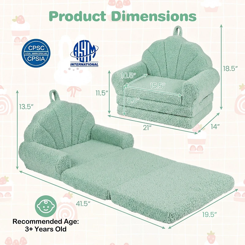 Canapé convertible pour enfants 2-en-1, canapé-fauteuil pliant pour tout-petits - Vert