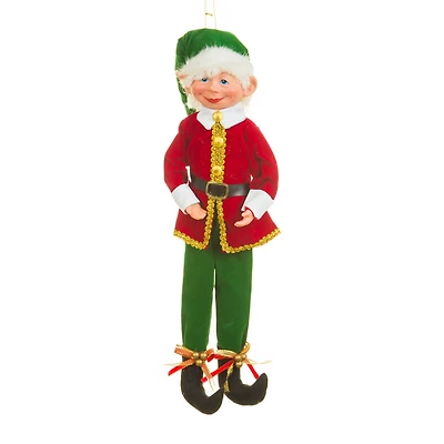 Figurine lutin suspendue en tissu rouge avec chapeau