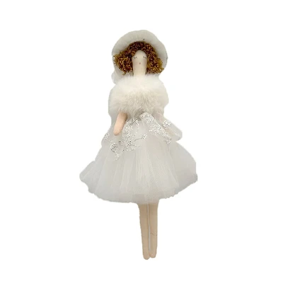 Ornements anges suspendus en polyester blanc avec écharpe en fourrure, ensemble de 8