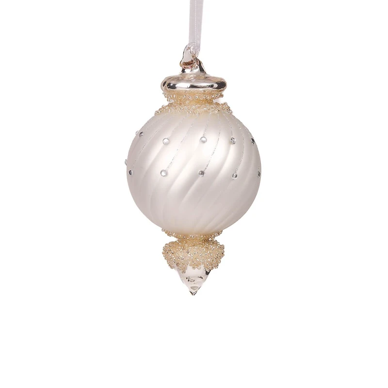 Matte White and Silver Porcelain Finial Teardrop Ornament, Pack of 3