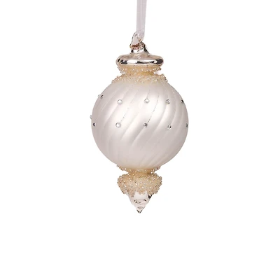 Matte White and Silver Porcelain Finial Teardrop Ornament, Pack of 3