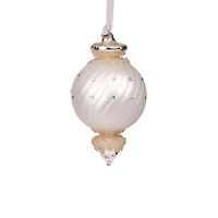 Matte White and Silver Porcelain Finial Teardrop Ornament, Pack of 3