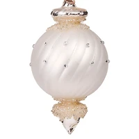 Matte White and Silver Porcelain Finial Teardrop Ornament, Pack of 3