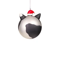 Metallic Black and Silver Porcelain Cat Ornament Glimmering Eyes, Pack of 2