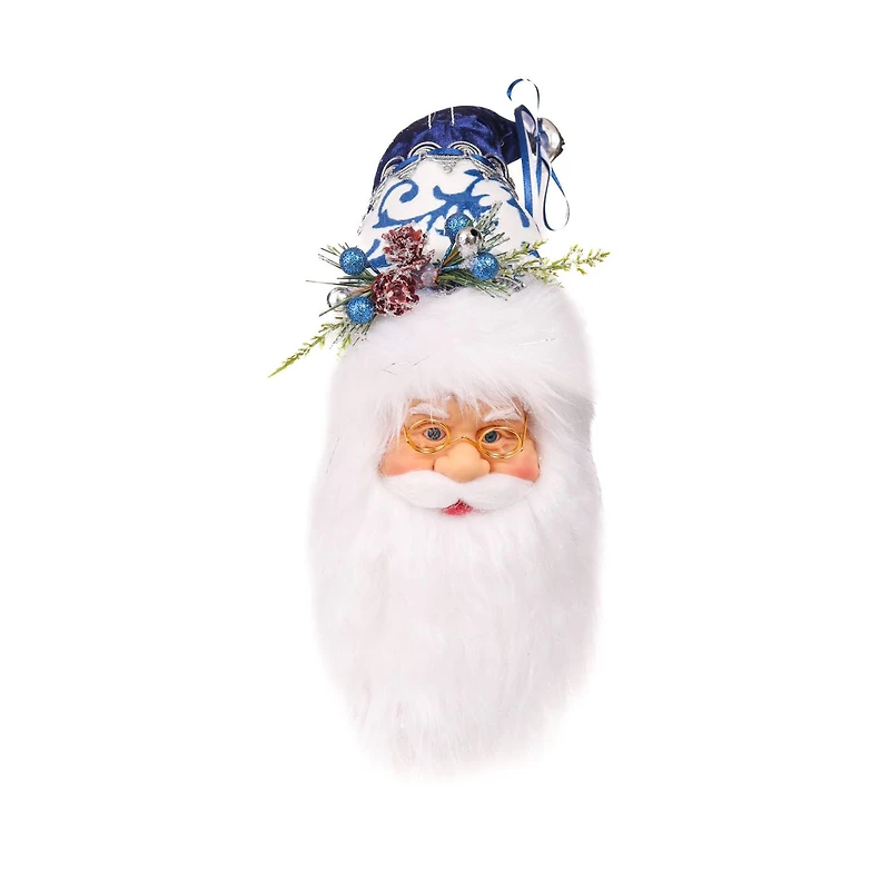 Royal Blue and White Cotton Santa Head Ornament, Pack of 4