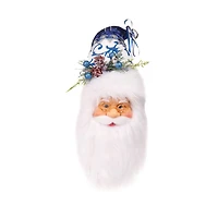 Royal Blue and White Cotton Santa Head Ornament, Pack of 4