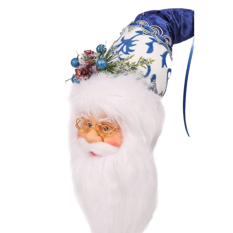 Royal Blue and White Cotton Santa Head Ornament, Pack of 4