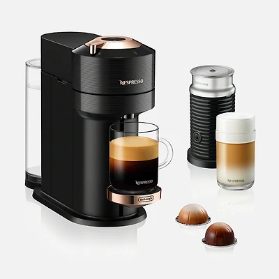 Machine à café et espresso à capsule Nespresso® Vertuo Next Premium avec Aeroccino par De'Longhi - Noir et rose doré
