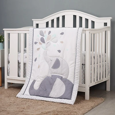 5-Piece Newborn Crib Bedding Set - Grey Elephant