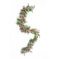 Hangable Flocked Green and White Pvc Garland with Frosty Berries