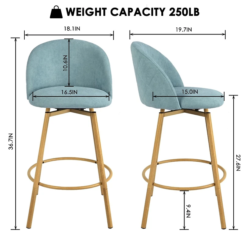 Maison Classique Set of 2 Modern Aqua 27.6" Swivel Barstools