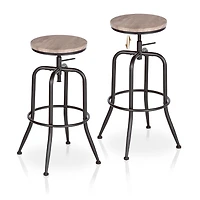 Set of 2 Rustic Oak Swivel Barstools Adjustable Height by Maison Classique