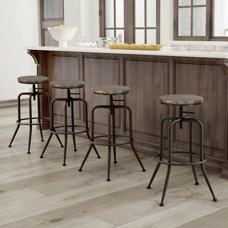 Ensemble de 4 tabourets de bar pivotants en chêne rustique à hauteur réglable