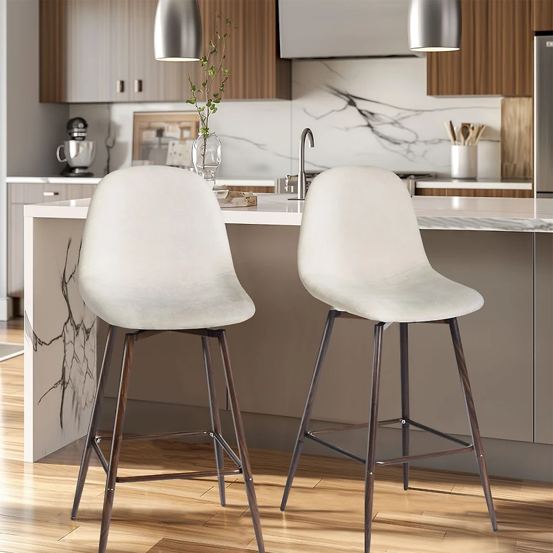 Set of 2 Beige Fabric Swivel Counter Barstools by Maison Classique