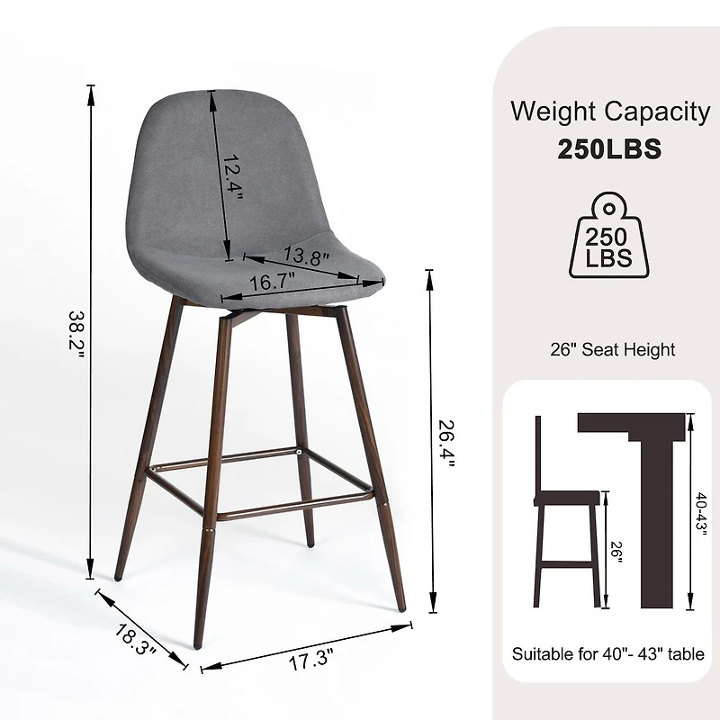 Set of 2 Grey Fabric Swivel Counter Barstools by Maison Classique