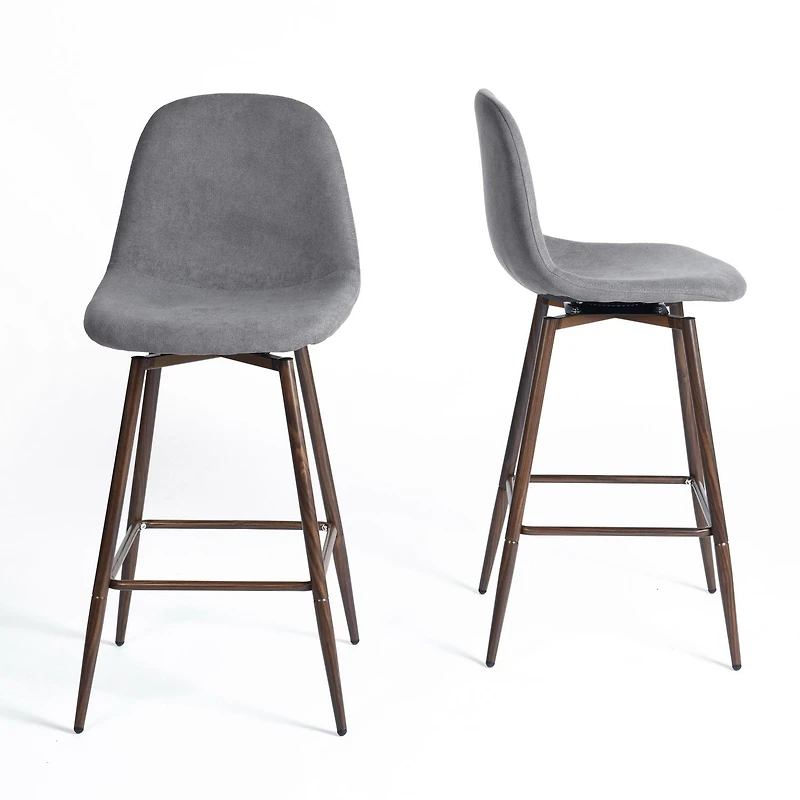 Set of 2 Grey Fabric Swivel Counter Barstools by Maison Classique