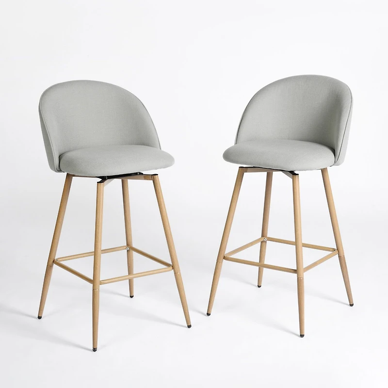 Set of 2 Grey Fabric Swivel Counter Barstools by Maison Classique