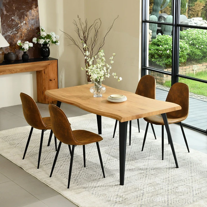 5-Piece Dining Set Natural Wood Table with Dining Chairs