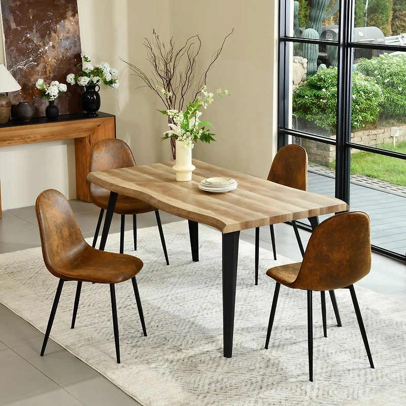 5-Piece Dining Set Manufactured Wood Dining Table With Suede Brown Dining Chairs