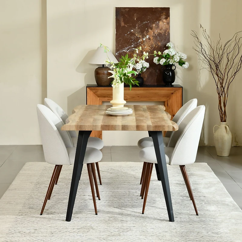 5-Piece Dining Set Dark Wood Table With Haven Beige Chairs by Maison Classique
