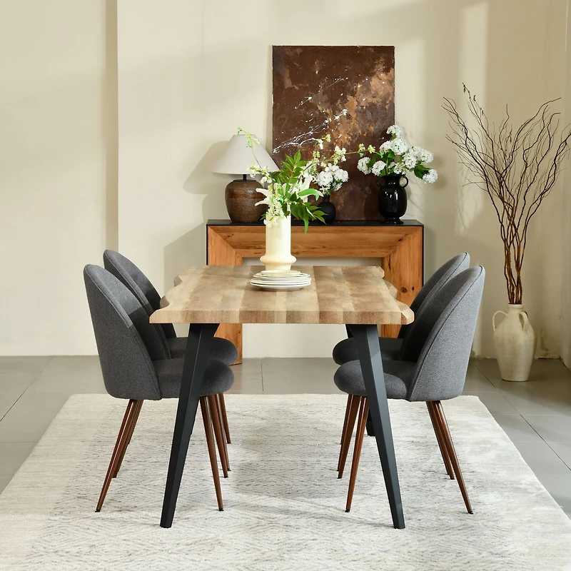5-Piece Dining Set Dark Wood Table With Haven Grey Chairs by Maison Classique
